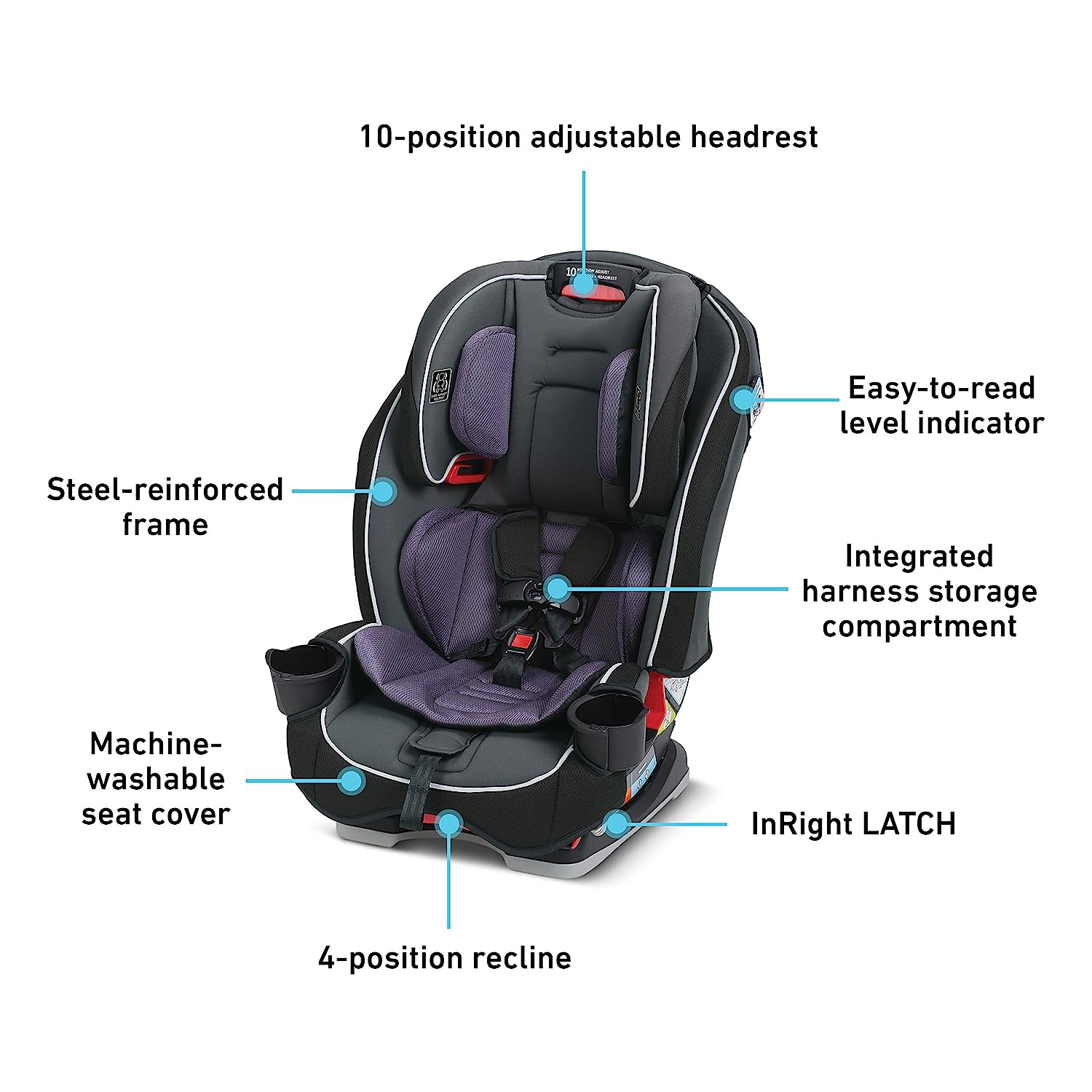 Slimfit 3 in 1 Car Seat -Slim & Comfy Design Saves Space in Your Back Seat, Darcie, One Size