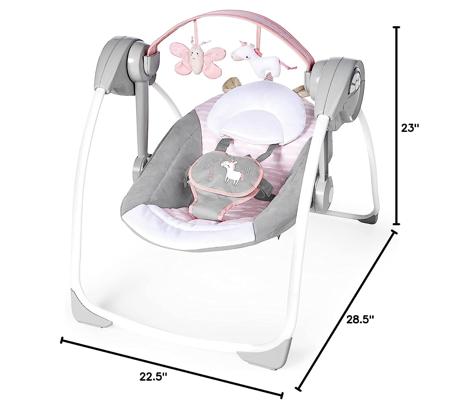 Ingenuity Soothe 'n Delight Compact Portable 6-Speed Plush Baby Swing with Music, Folds Easy, 0-9 Months 6-20 lbs (Cozy Kingdom)