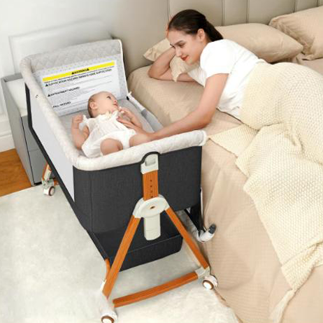 Baby Bassinet Sleeper, 6 Height Adjustable Cribs,Easy to Fold Portable Crib Side Bassinet, SwingCradle Bed Side Sleeper with VentilatedNet&Wheels