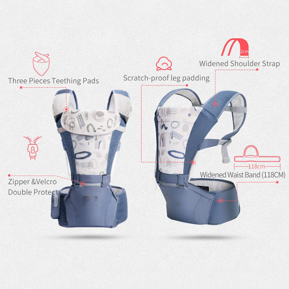 Baby Carrier Newborn to Toddler Baby Hip Carrier with Head Hood,Waist Extender & 3 Pieces Teething Pads (Grey)