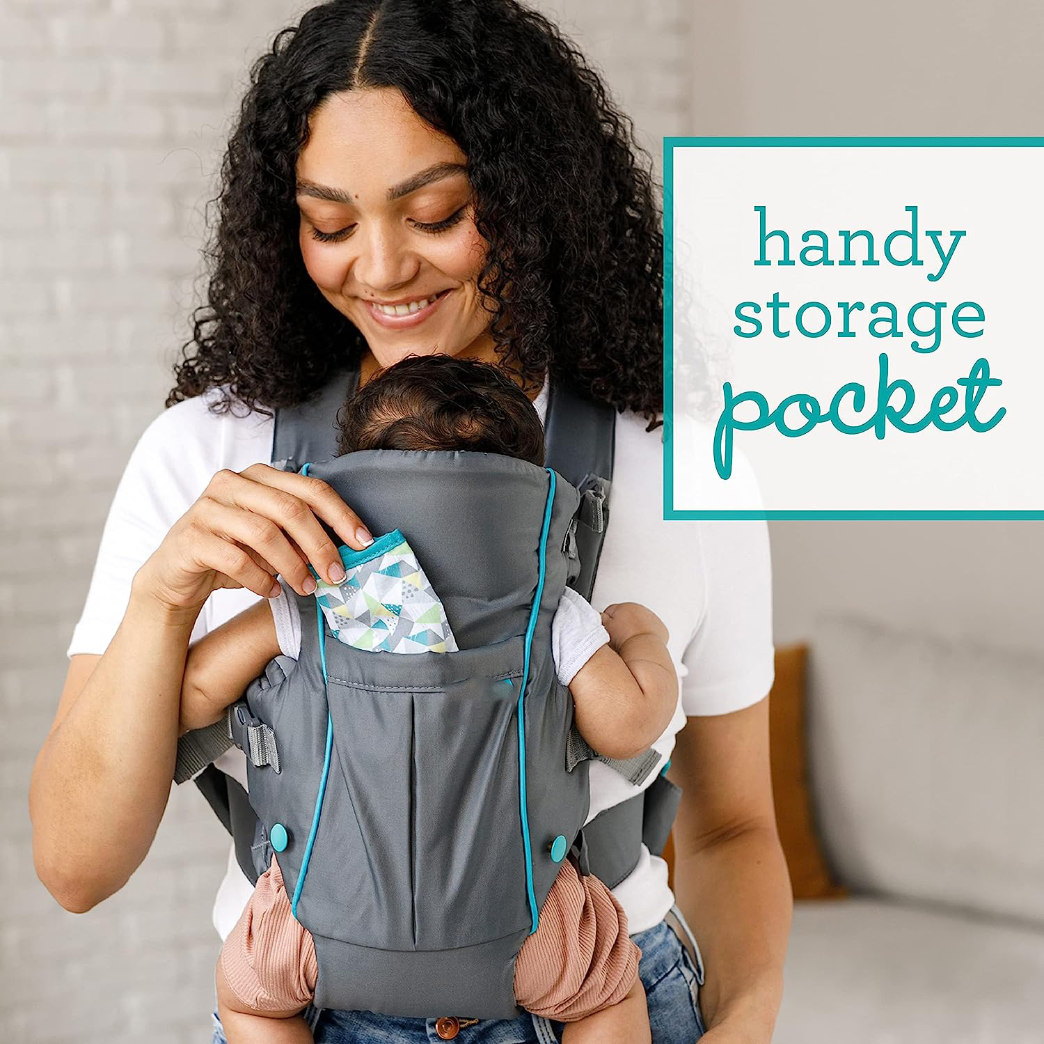 Classic Carrier with Pocket - 2 Ways to Carry Black Carrier with Wonder Bib & Essentials Storage Front Pocket, Adjustable Back Strap, 1-Piece