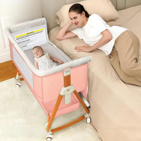 Baby Bassinet Sleeper, 6 Height Adjustable Cribs,Easy to Fold Portable Crib Side Bassinet, SwingCradle Bed Side Sleeper with VentilatedNet&Wheels