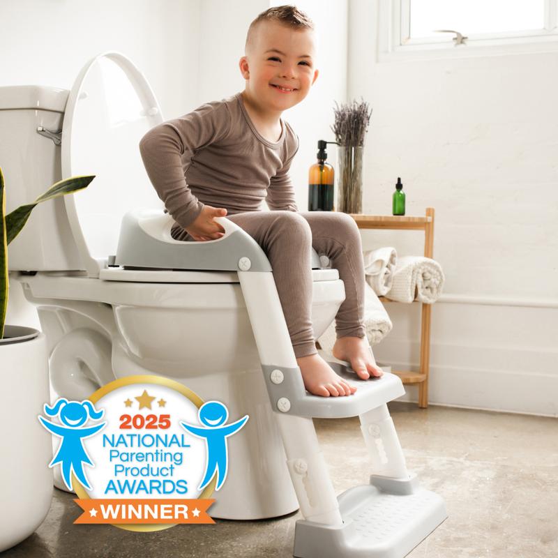 Baby Potty Training Seat with 2 Step Ladderfor Toddlers-Soft Cushioned Seat & SplashGuard, Adjustable Height