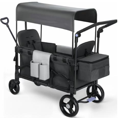 Baby Stroller Wagon, All-Terrain 2 Seaters BabyWagon with Canopy, Parent Organizer, AdjustableHandle & Pull Bar for Infants and Toddlers