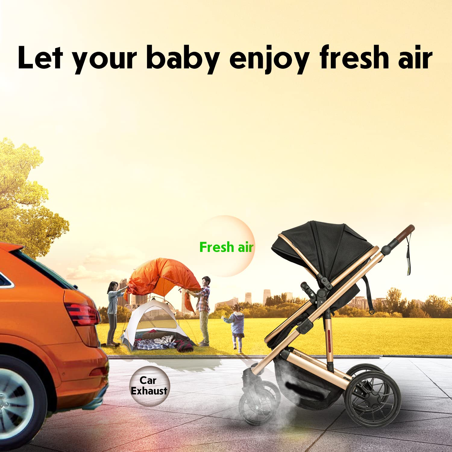 Baby Stroller - 2 in 1 High Landscape Convertible Stroller with Reversible Seat | Foldable Aluminum Alloy Pram Anti-Shock Toddler Pushchair Strollers for 0-36 Months Babies