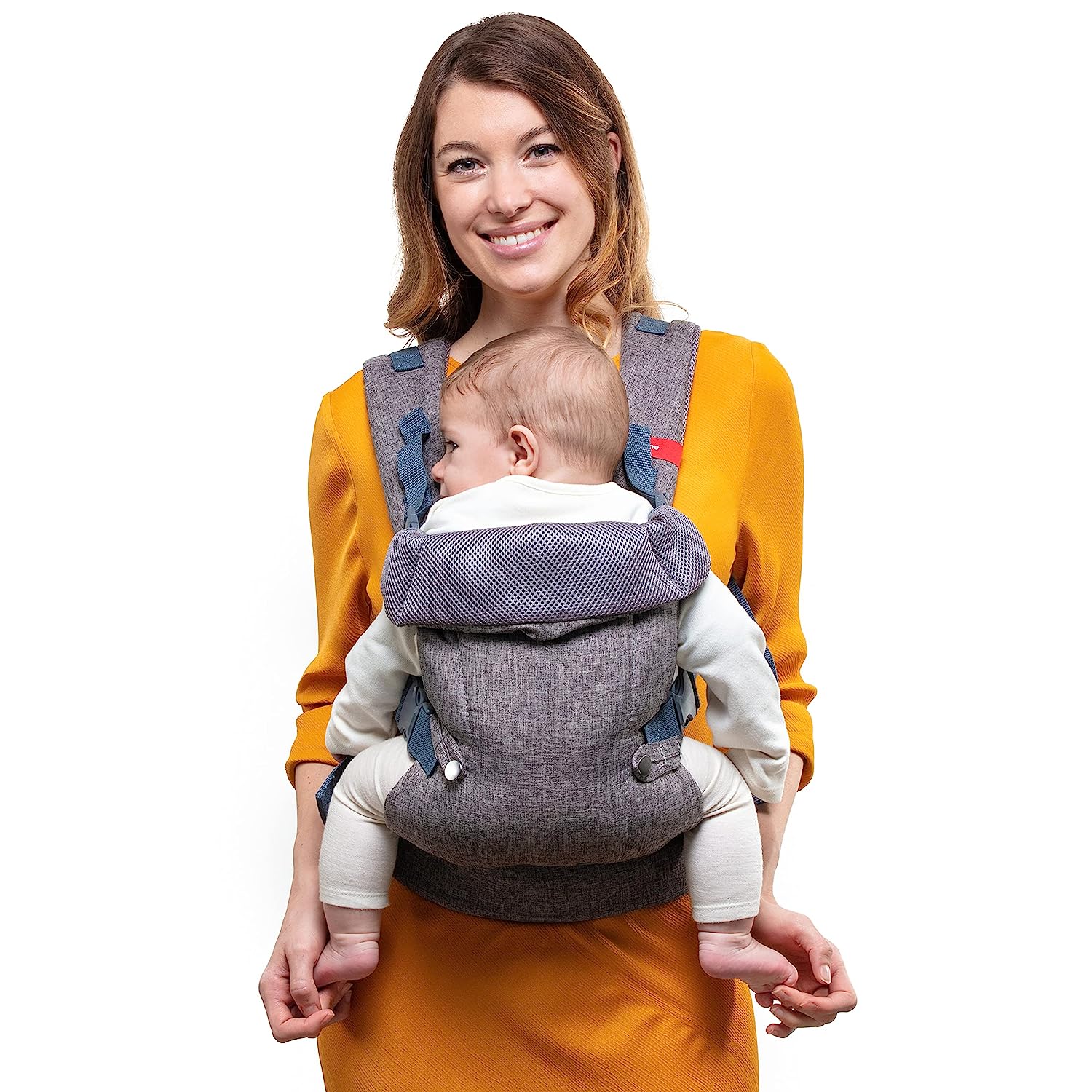 4-in-1 Baby Carrier Newborn to Toddler - All Positions Baby Chest Carrier - Front and Back Carry Baby Carriers - Includes 2-in-1 Bandana Bib - Baby Holder Carrier for 8-32 lbs (Grey Mesh)