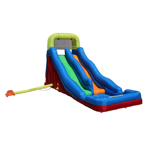 BANZAI Double Drop Raceway Large Inflatable Water Park Play Center - Dual Racing Water Slides & Climbing Wall - Outdoor Summer Fun For Kids & Families