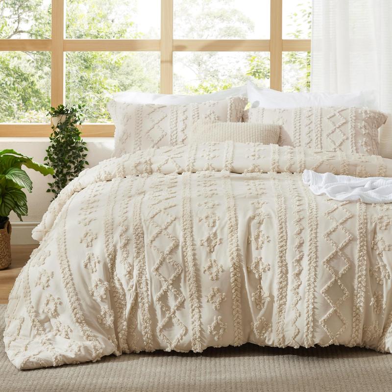 Bedsure Tufted Boho Comforter Set  - Boho Bed Set, GentleSoft 3 Pieces Farmhouse Shabby Chic Embroidery Bedding, Gifts for Woman, Soft Jacquard  Comforter for All Seasons