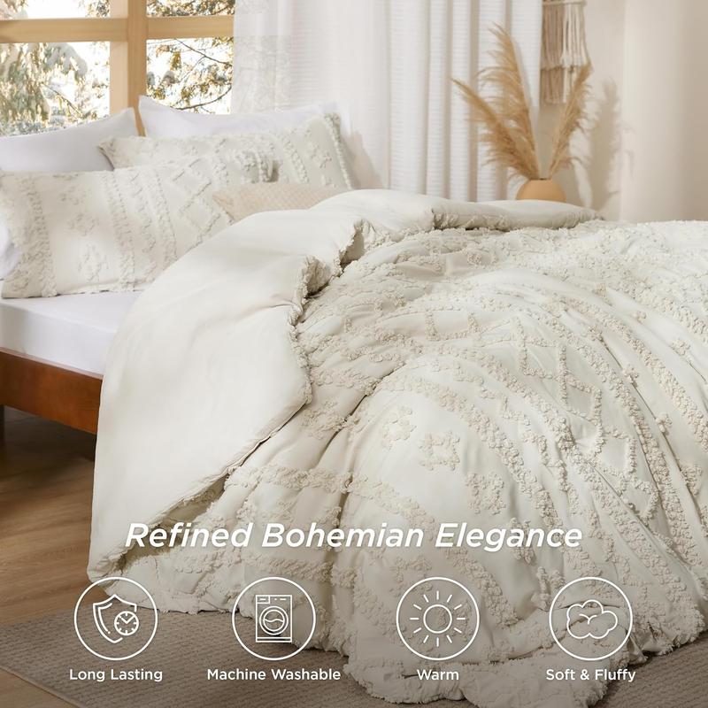 Bedsure Tufted Boho Comforter Set  - Boho Bed Set, GentleSoft 3 Pieces Farmhouse Shabby Chic Embroidery Bedding, Gifts for Woman, Soft Jacquard  Comforter for All Seasons