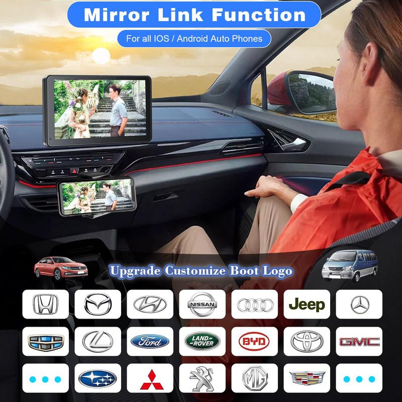 Hieha 2025 Upgraded Wireless Carplay Stereo with Suction Mount, Rear Camera, Seamless Mirrorlink, Supports Landscape & Portrait Modes