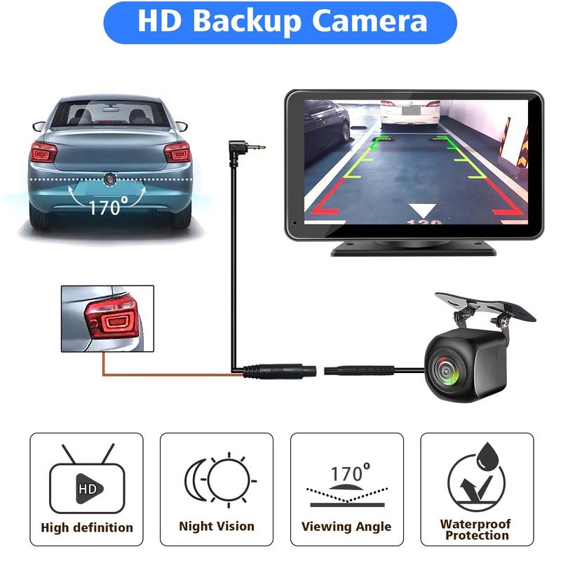Hieha 2025 Upgraded Wireless Carplay Stereo with Suction Mount, Rear Camera, Seamless Mirrorlink, Supports Landscape & Portrait Modes