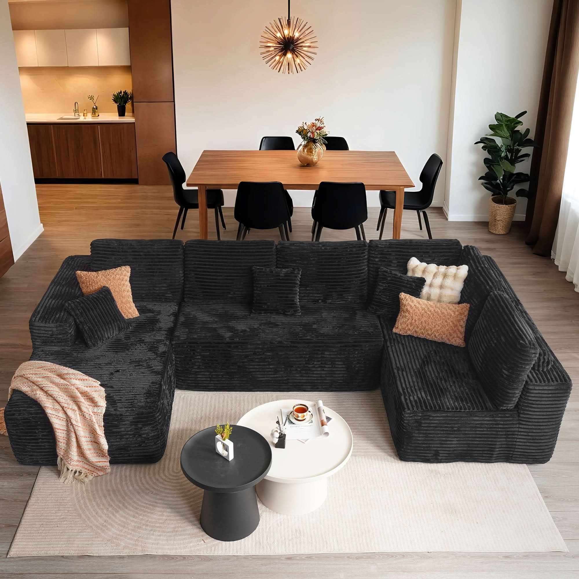 Ovios Modular Sectional Cloud Sofa, Plush Corduroy with Memory Foam, U-Shaped Chaise, No Assembly Required