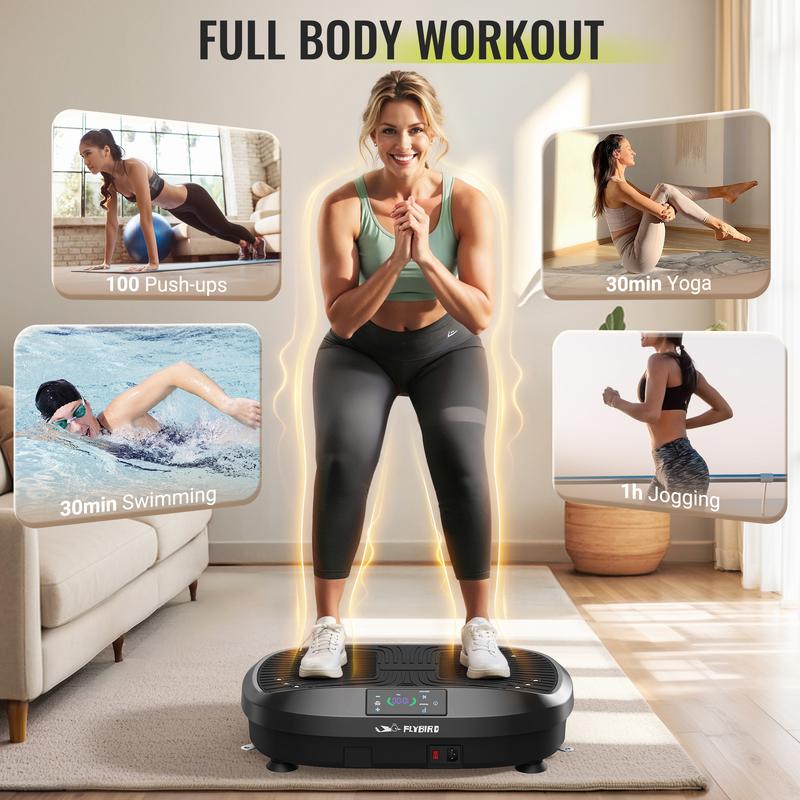 FLYBIRD Vibration Plate Exercise Machine with 330LBS Loading Capacity, Lymphatic Drainage Machine, Whole Body Workout Vibration Platform w/ 2 Resistance Bands for Fitness