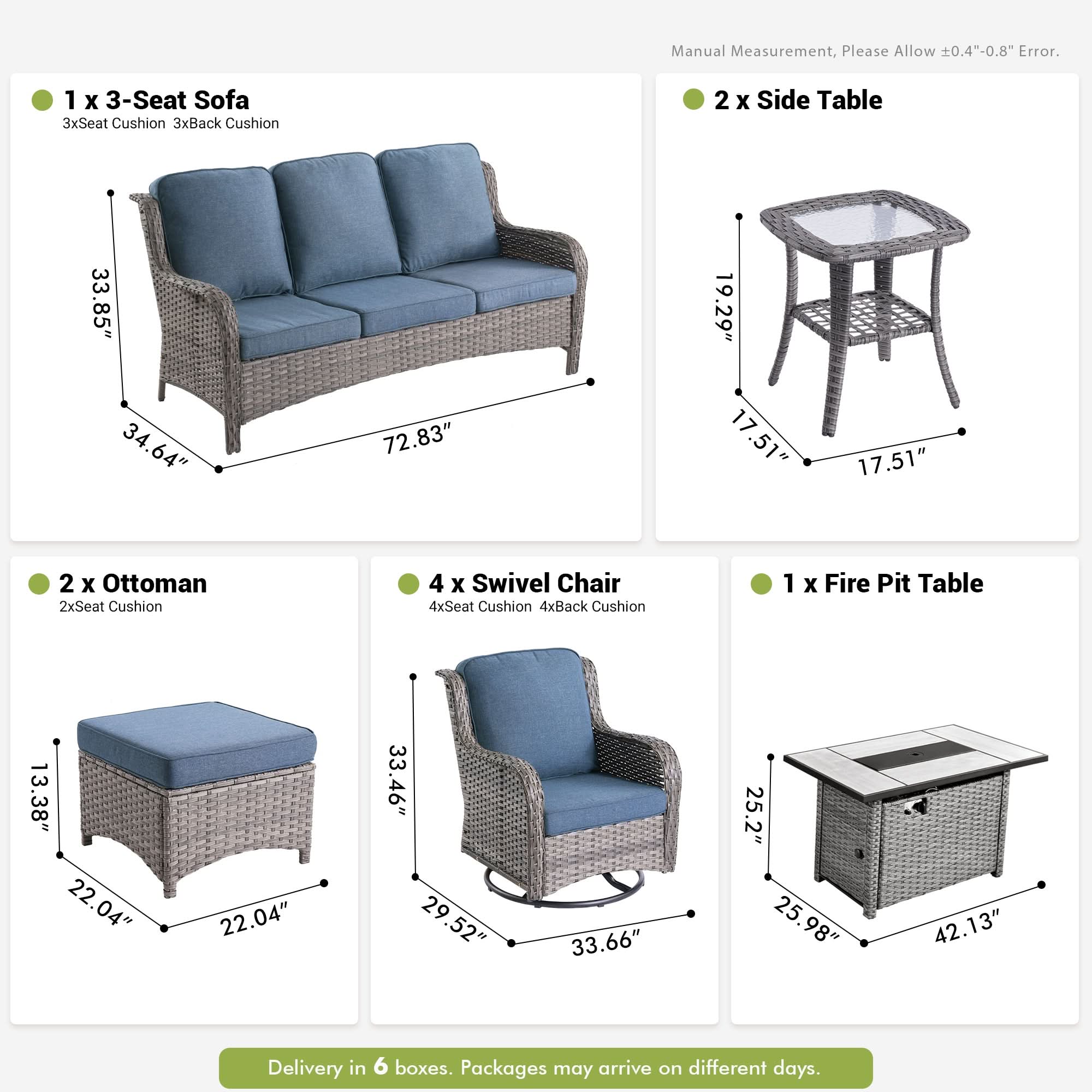 Ovios 10 Pieces Patio Furniture Set with Fire Pit Table Outdoor Wicker Sofa Loveseat and Swivel Rocking Glider Chairs