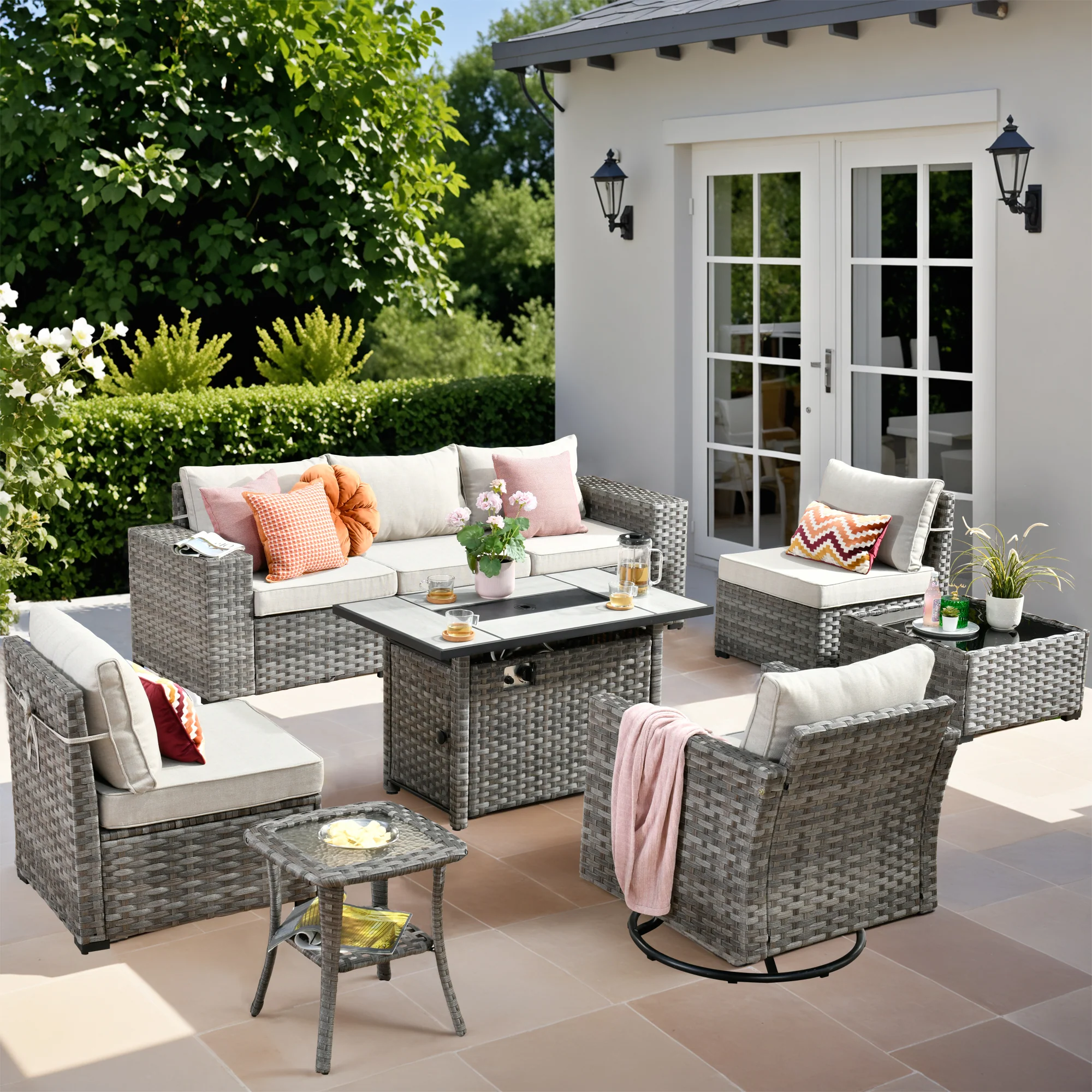 Ovios 9-Piece Outdoor Furniture Set with 7.68'' Wide Armrests