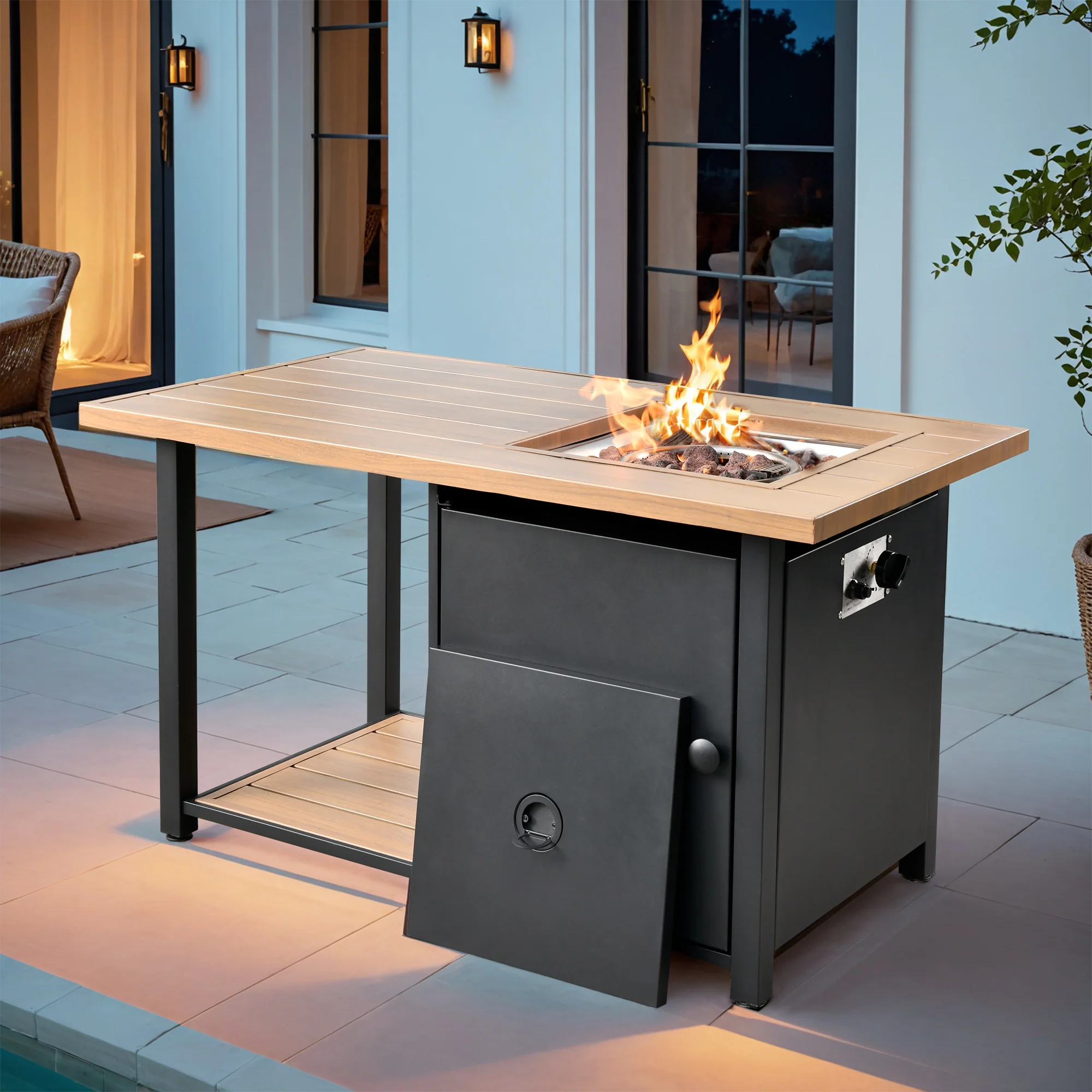 Ovios 46'' Rectangle Propane Fire Pit Double Layer Table