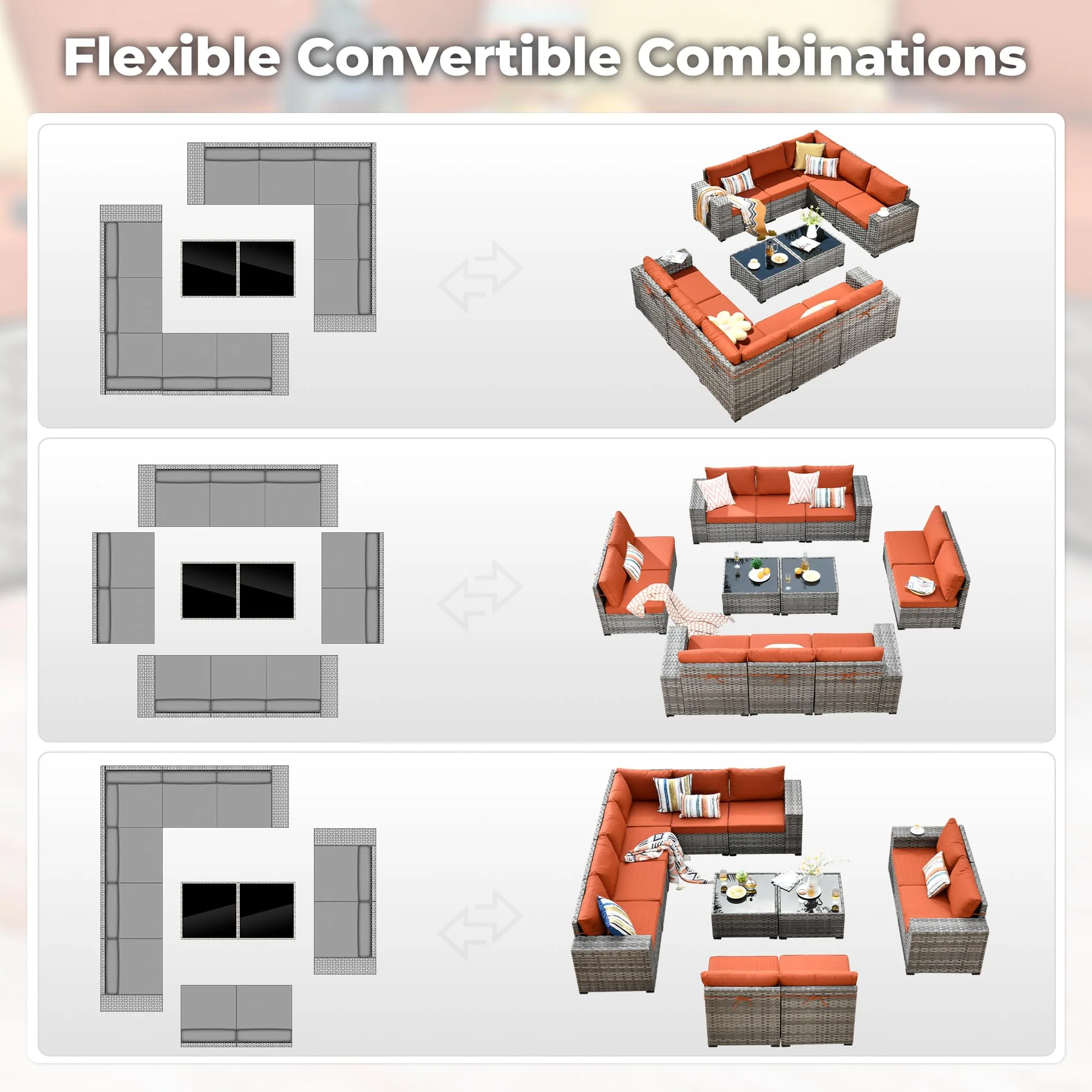 Ovios 12 Pieces Patio Conversation Set with 7.68'' Broad Handrails