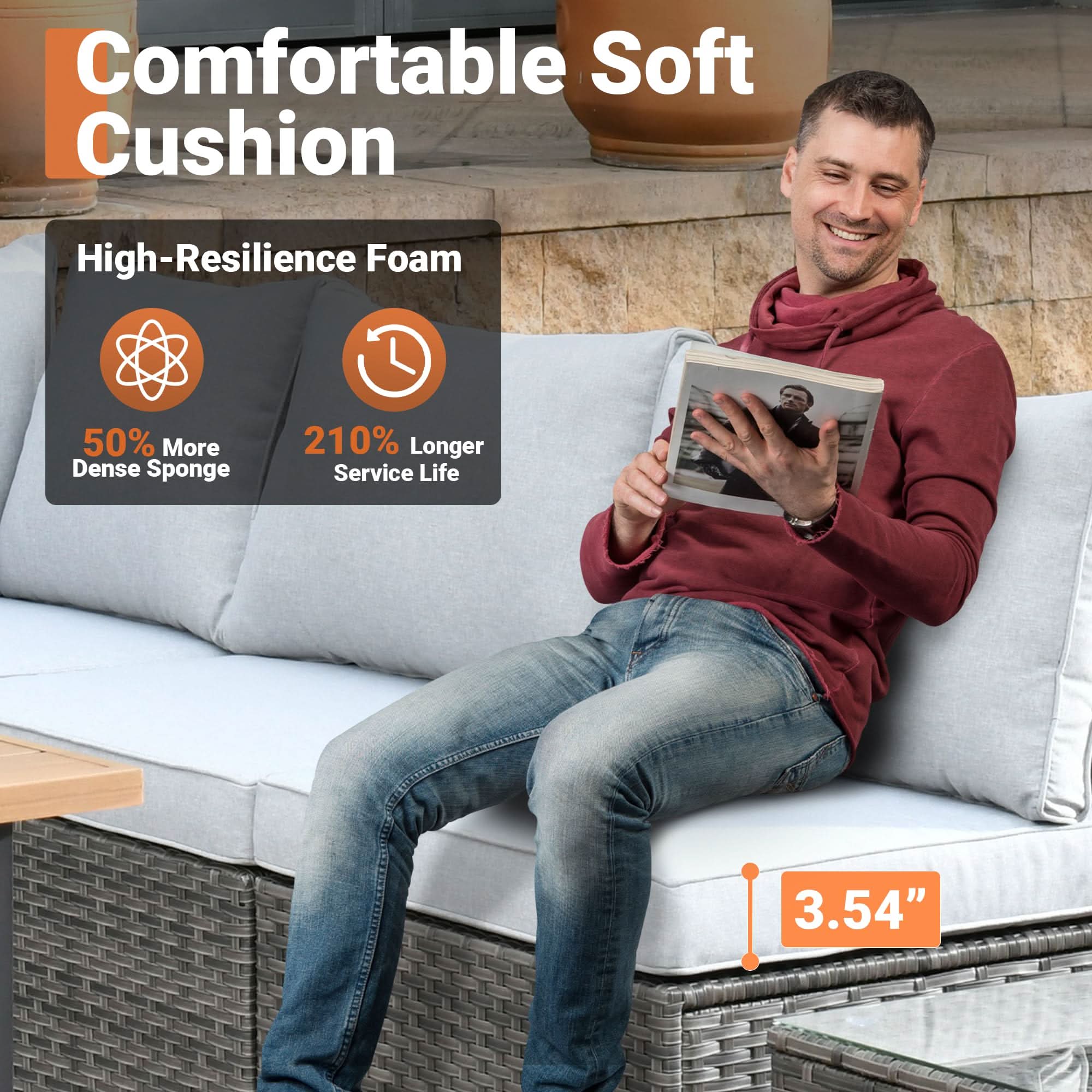 Ovios Outdoor 8 Piece Patio Furniture Set with Fire Pit Table,Conversation Sectional Wicker Couch with Coffee Table