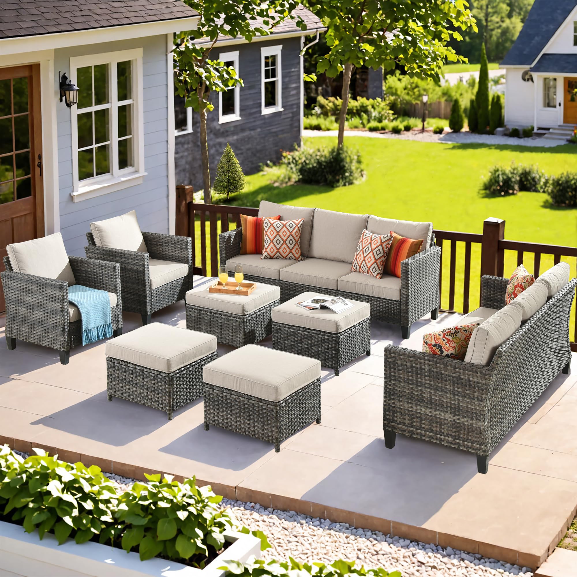 Ovios Patio Furniture Set New Vultros 8-Piece High Back with Cushions