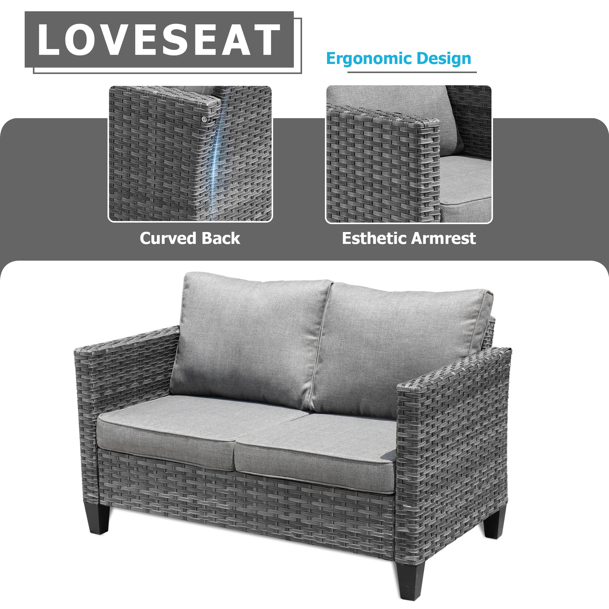 Ovios Outdoor Loveseat New Vultros High BackShape Armrest