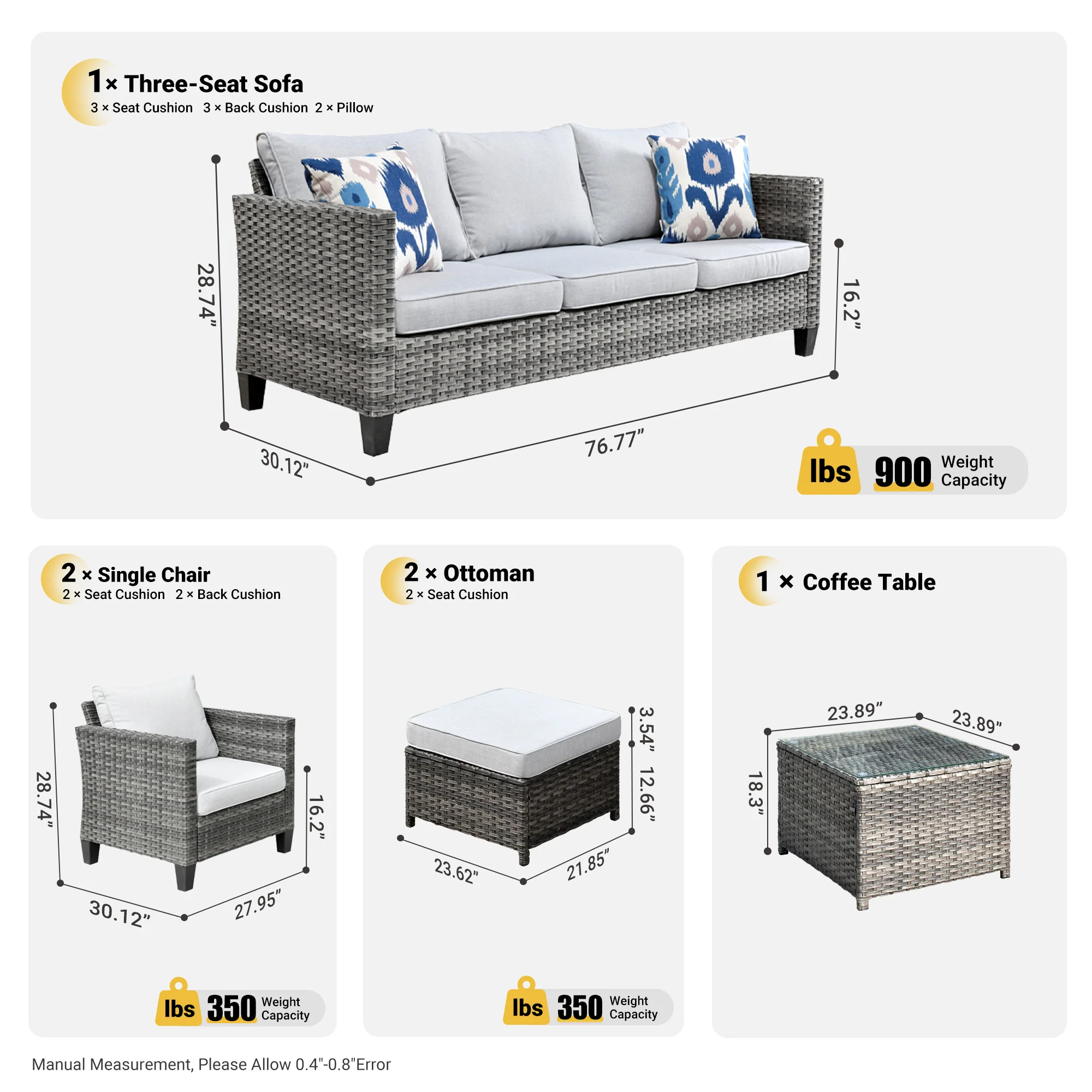 Ovios Patio Conversation Set New Vultros 6-Piece High Back with Cushions