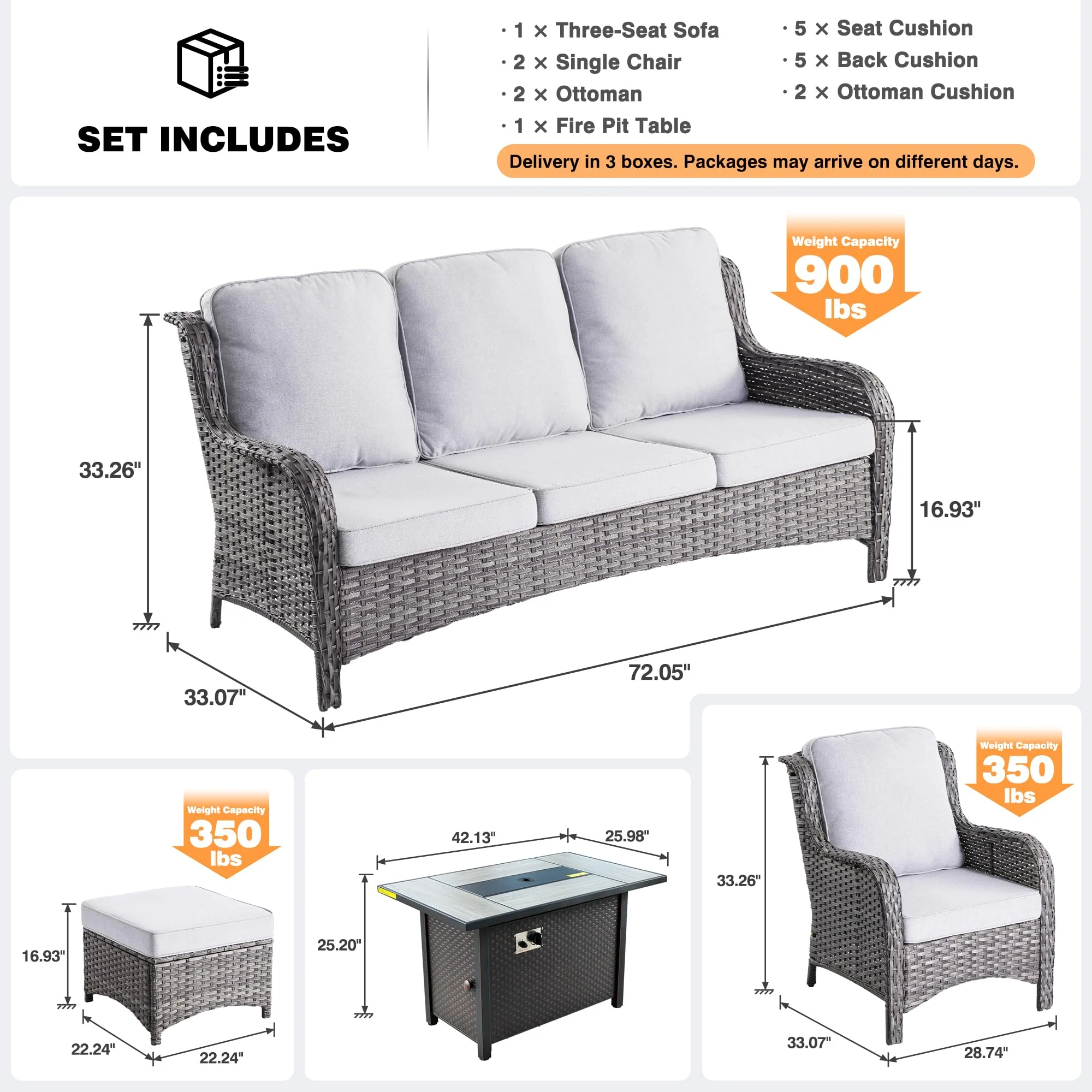 Ovios 6 Pieces Patio Furniture Set with 42