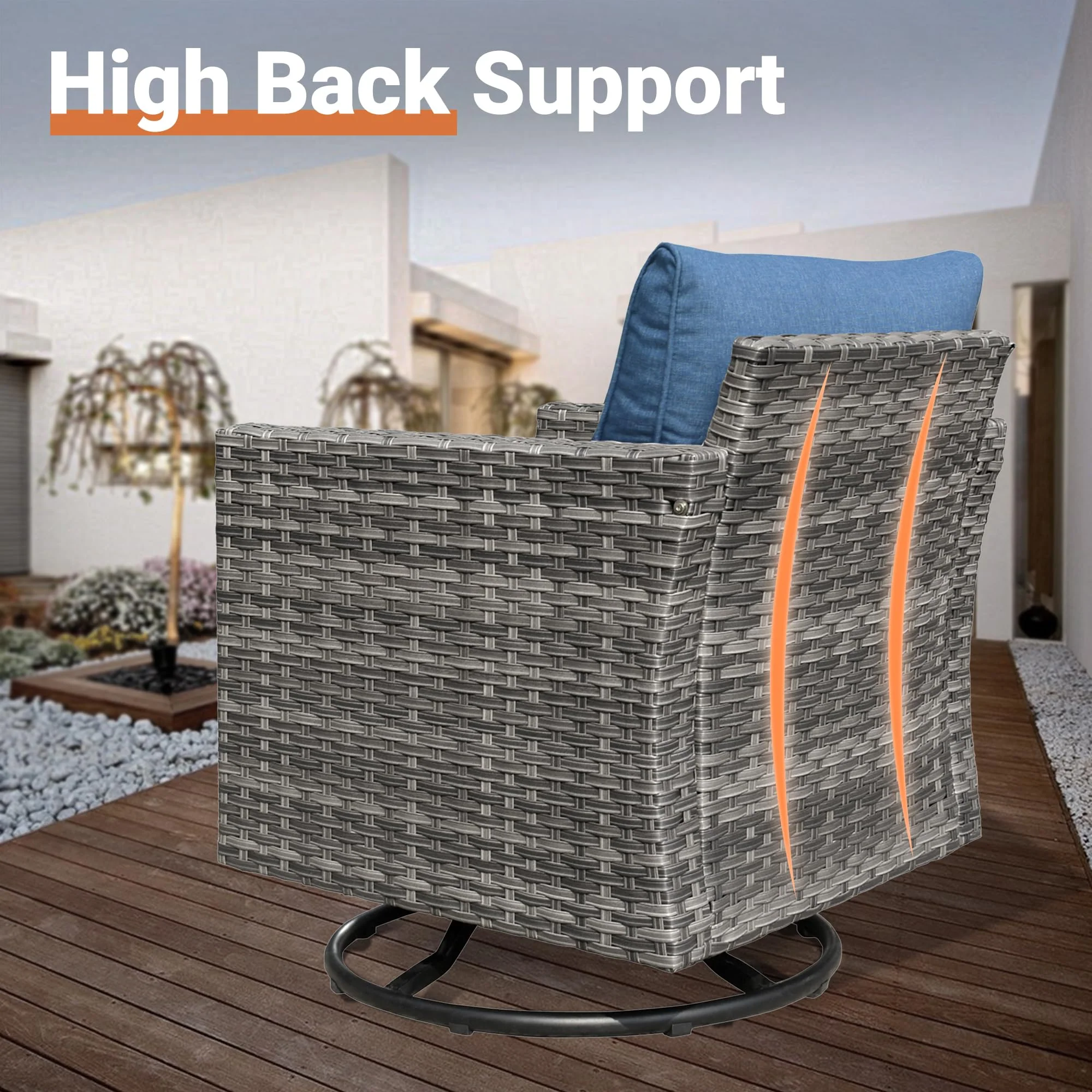 Ovios Outdoor 9 Piece Coversation Set with Swivel Rocking Chair,Sectional Patio Furniture Set with All-Weather Wicker Sofa