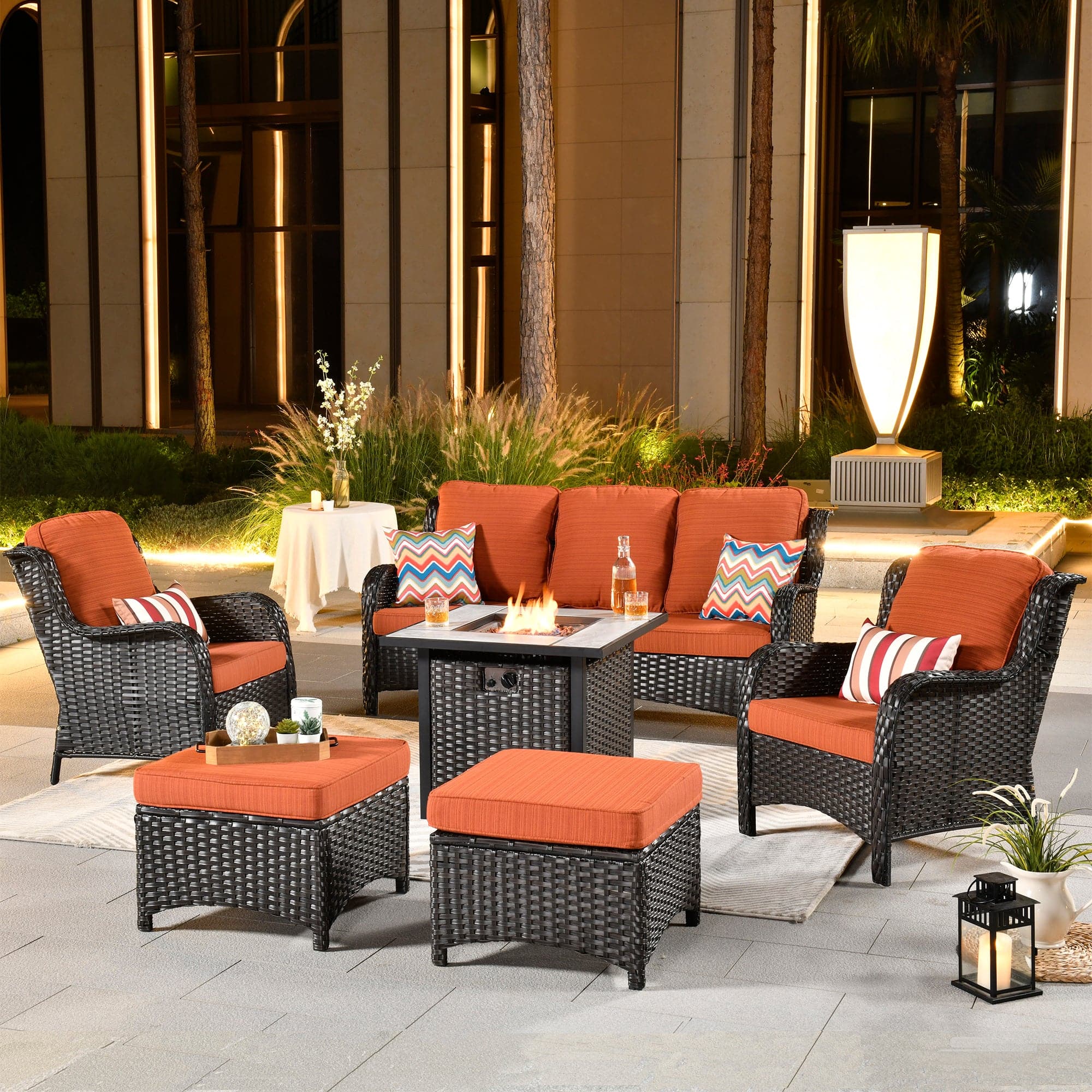 Ovios Patio Conversation Set 6-Piece with 30' Fire Pit Table and Kenard Set