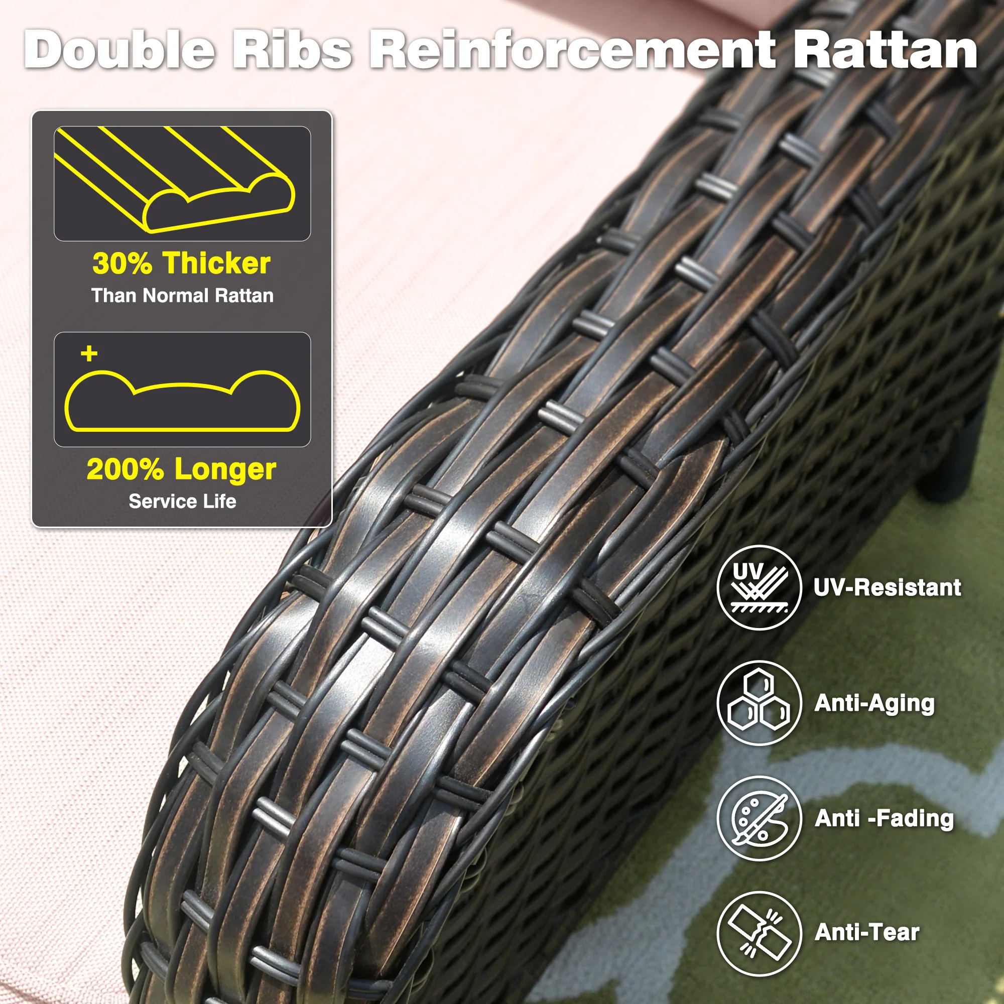 Ovios Patio Furniture Set 3-Piece with Swivel Chairs and Side Table Kenard