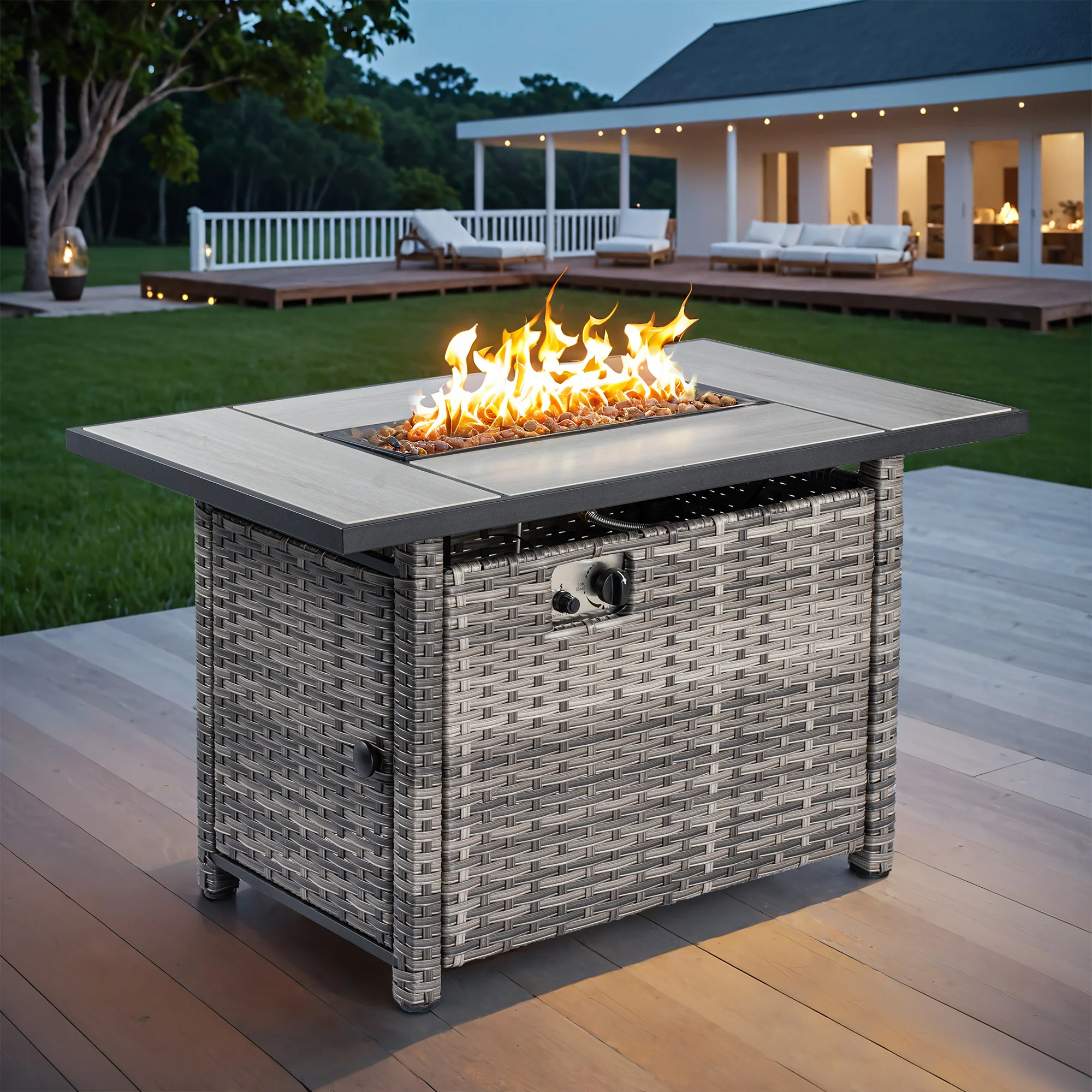 Ovios Rectangle Patio Propane Outdoor 42.12'' Fire Pit Table with Lid