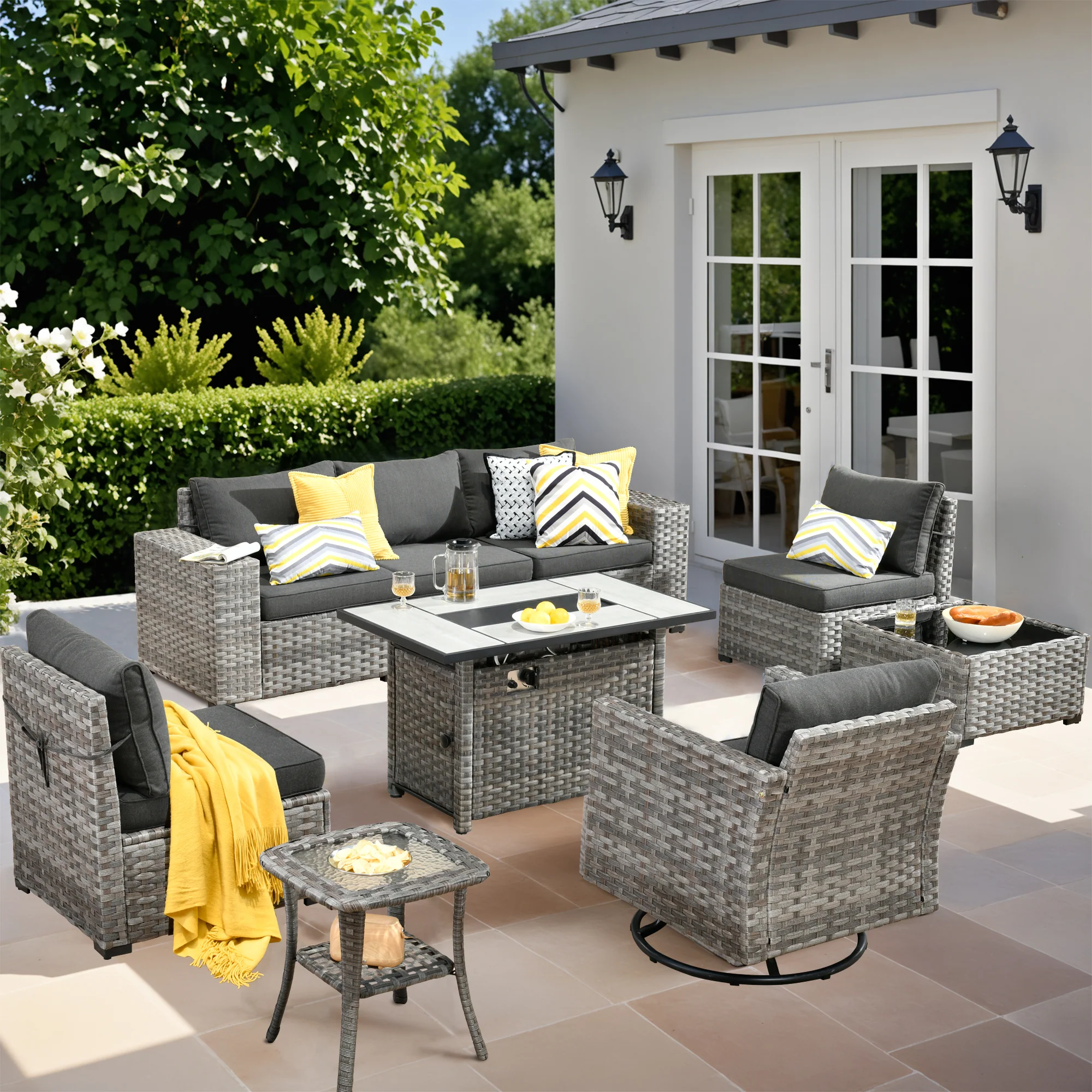 Ovios 9-Piece Outdoor Furniture Set with 7.68'' Wide Armrests