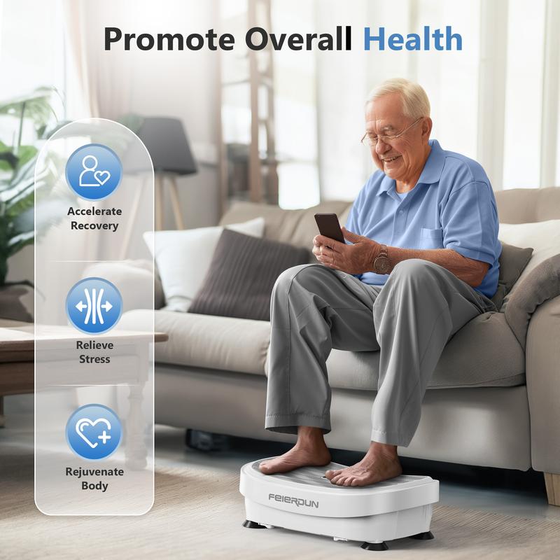 FEIERDUN Vibration Plate Exercise Machine,Lymphatic Drainage Machine, Power Plate Vibration Platform w/ Loop Bands for Wellness and Fitness