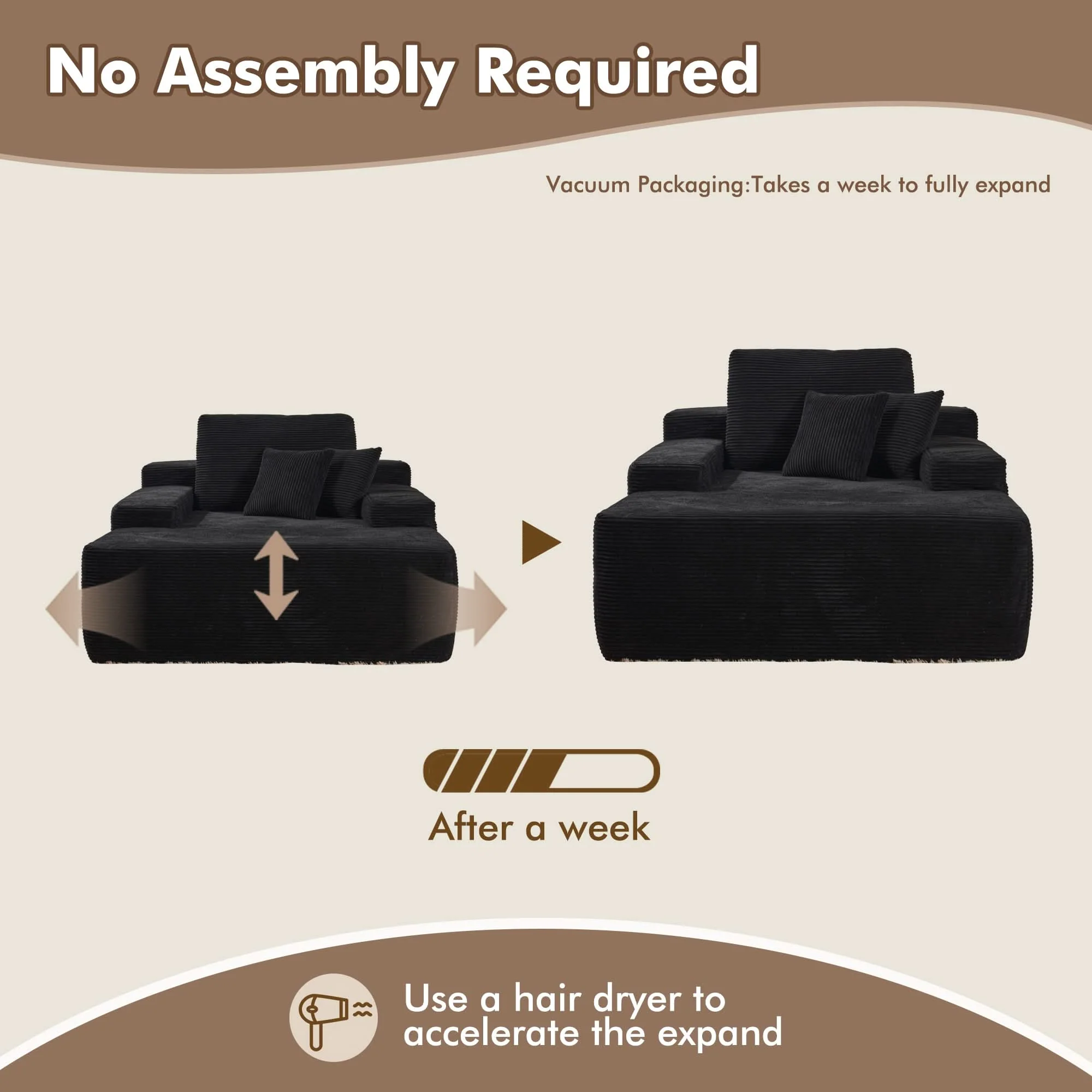 Ovios 67''x48'' Chaise Lounge Chair Indoor, Oversized Upholstered Sofa Bed