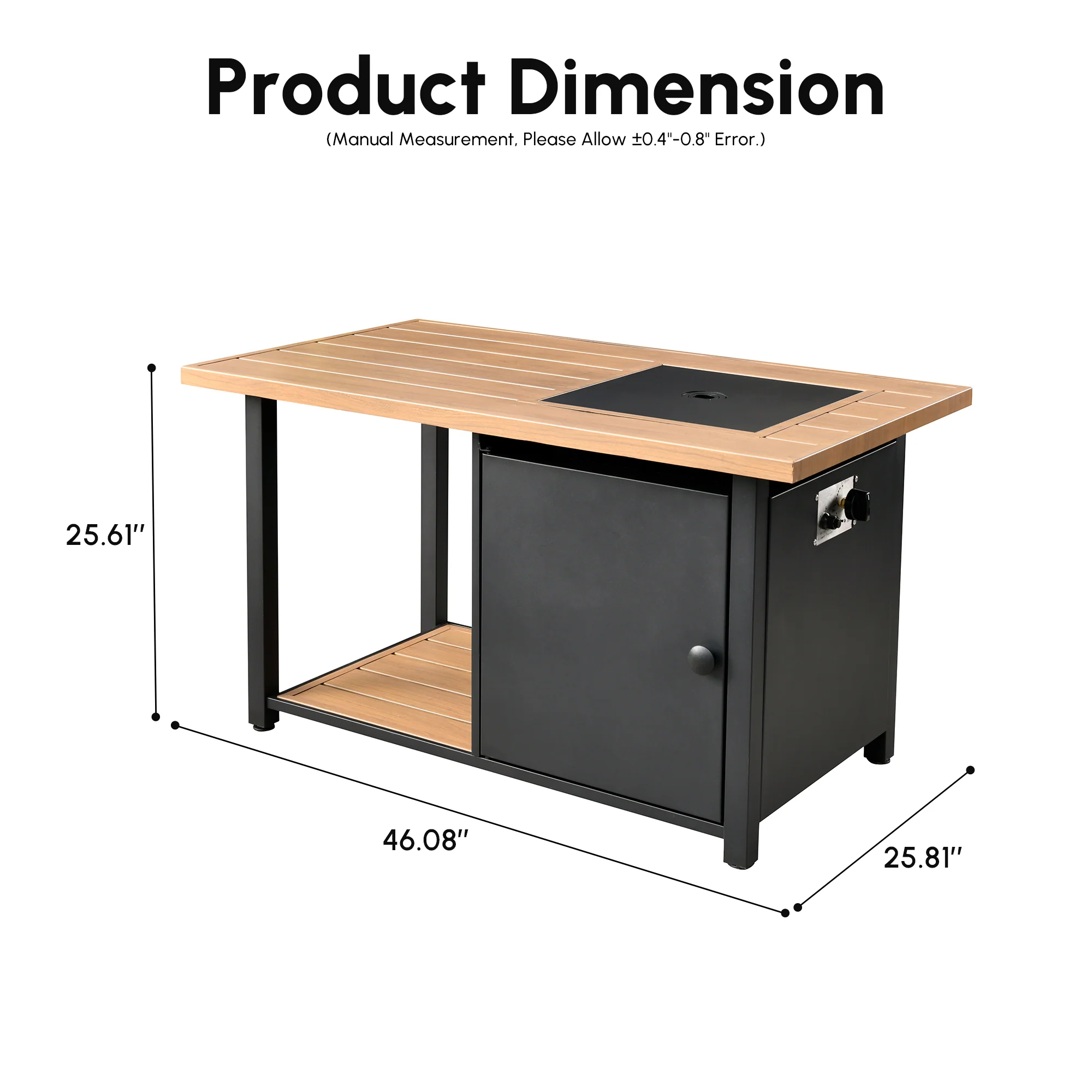 Ovios 46'' Rectangle Propane Fire Pit Double Layer Table