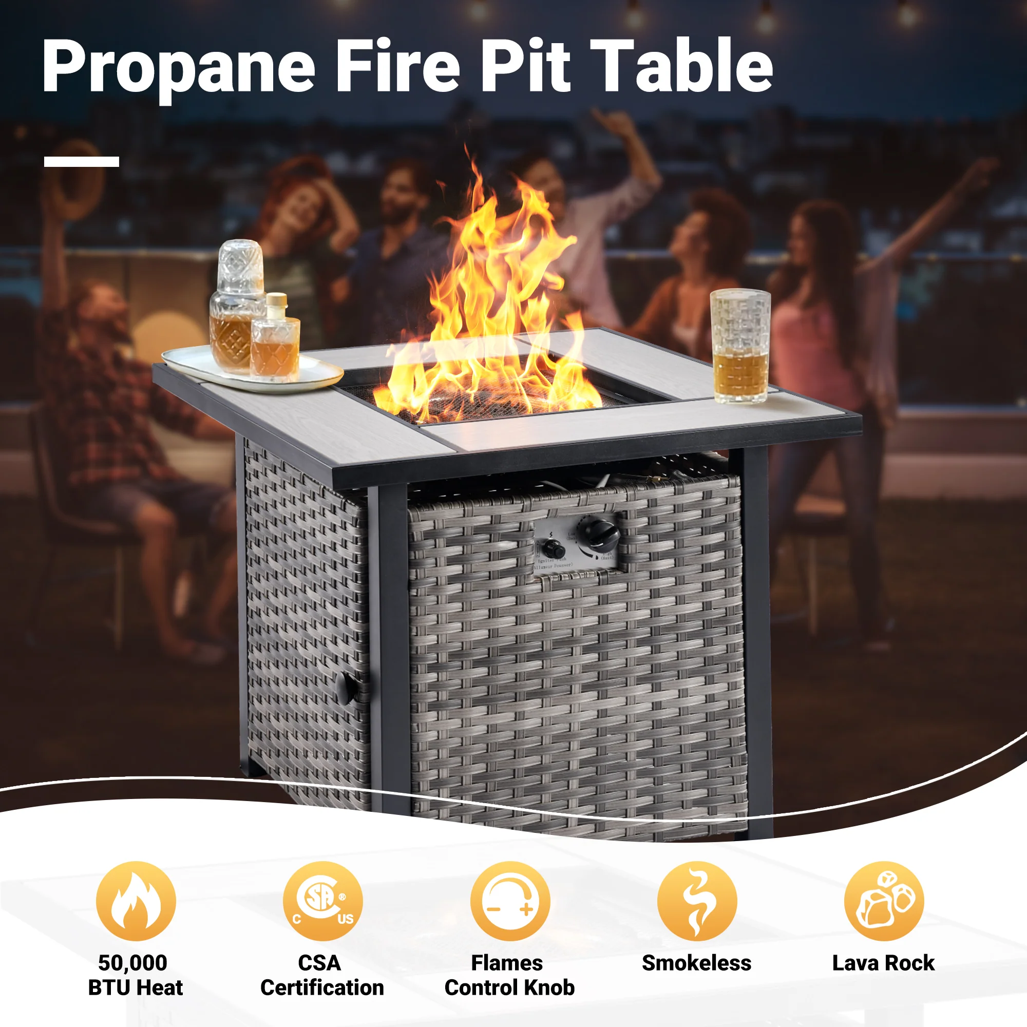 Ovios Patio Furniture Set 5-Piece with 30'' Fire Pit Table and Vultros Chairs