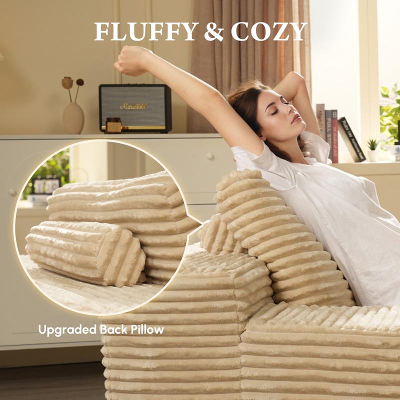 Ovios 49'' Boneless Chaise Lounge, Upholstered Sofa Bed with Throw Pillows and Armrests, Indoor Sleeper Chair- Luxurious Plush Corduroy Chair Bed for Living Room - No Assembly Required