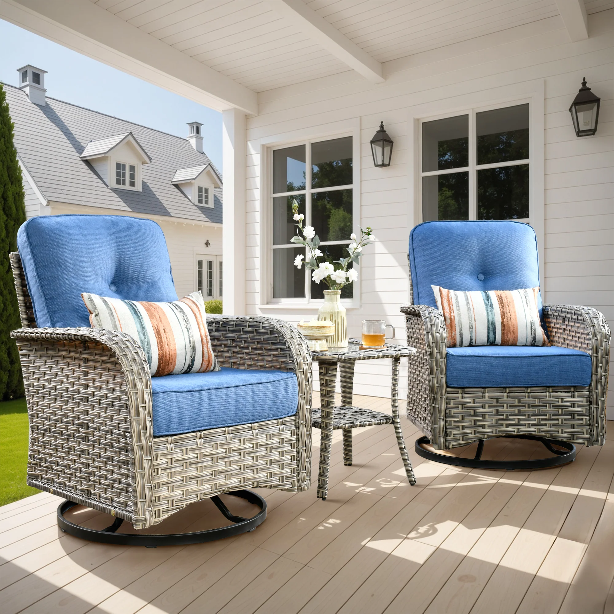 Ovios VNC Series Patio Swivel Chair 3-Piece Set