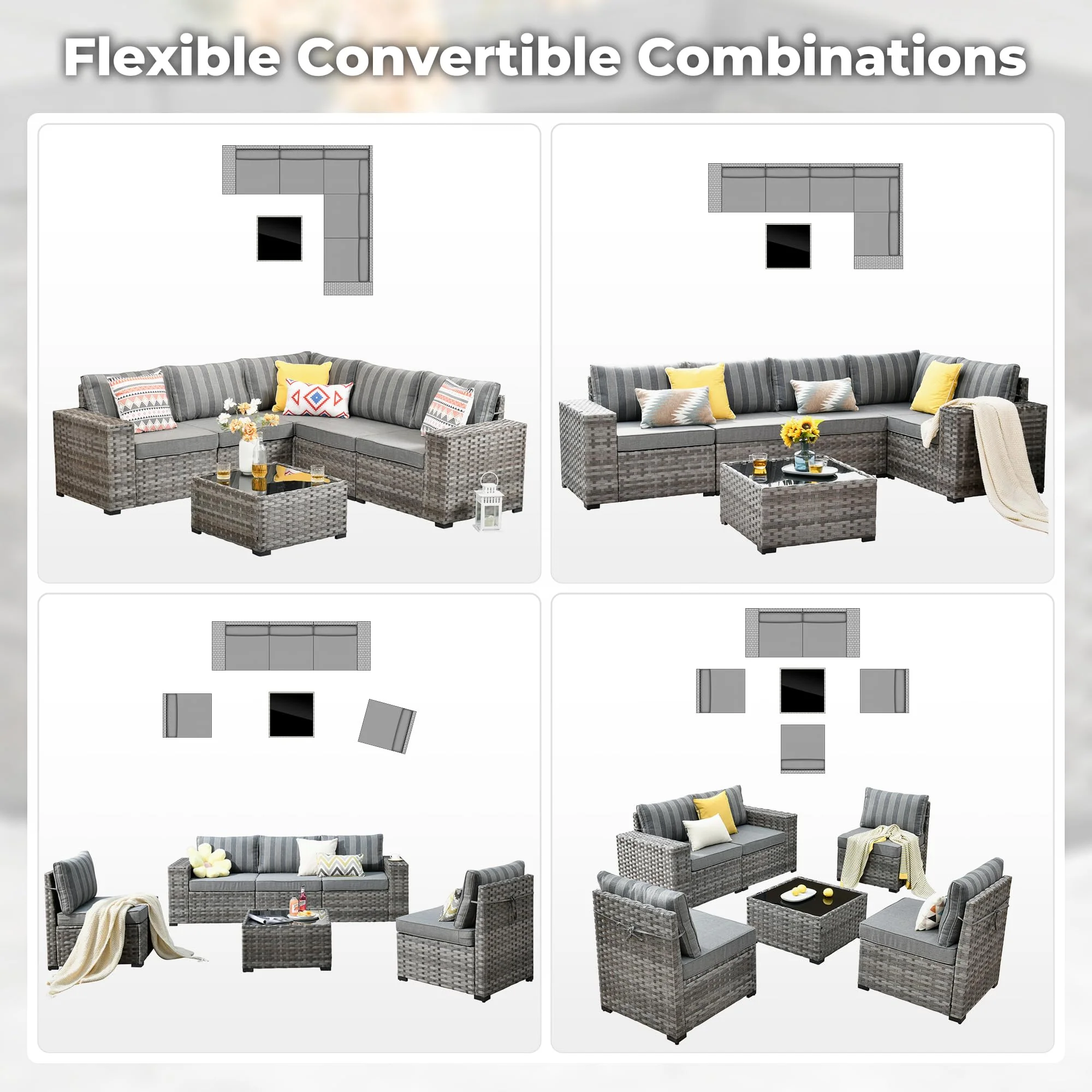 Ovios 6 Pieces Outdoor Sectional Sofa with 7.68'' Broad Handrails