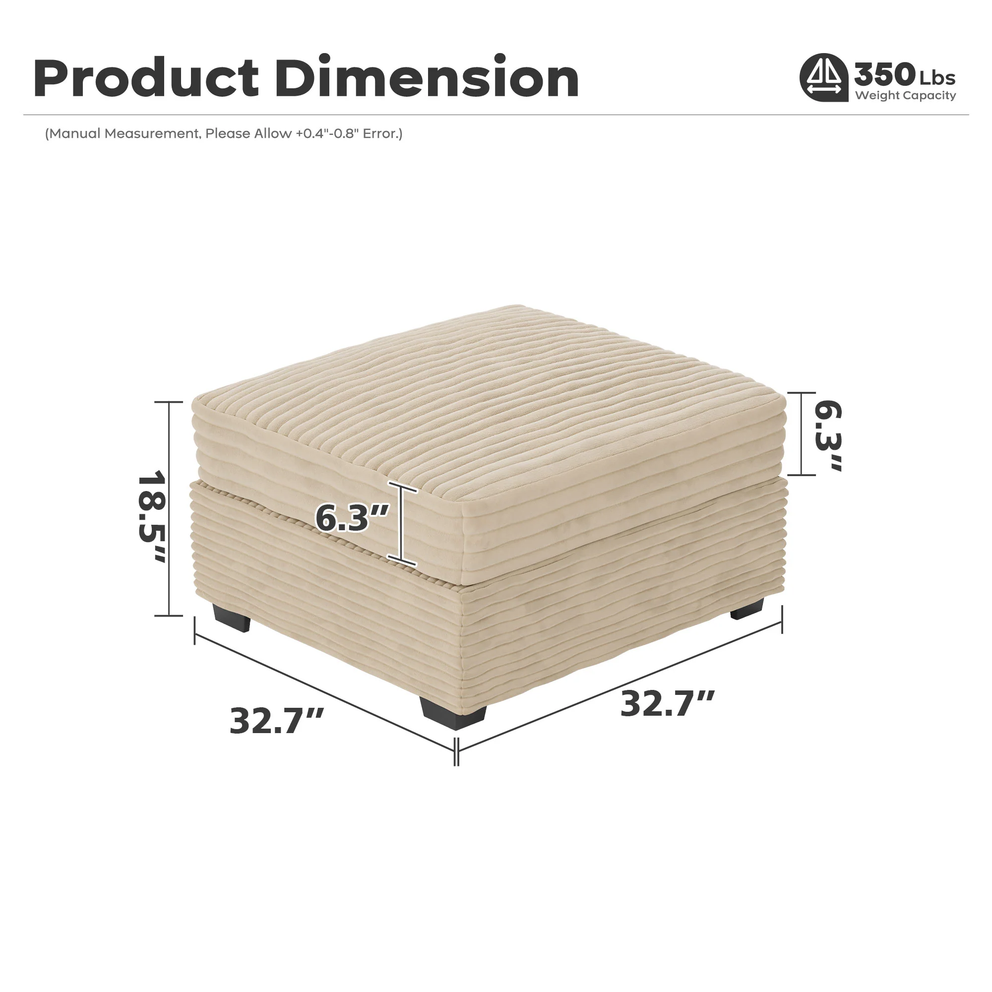 Ovios Living Room Modular Couch Ottoman, 1 Wale Plush Corduroy Fabric