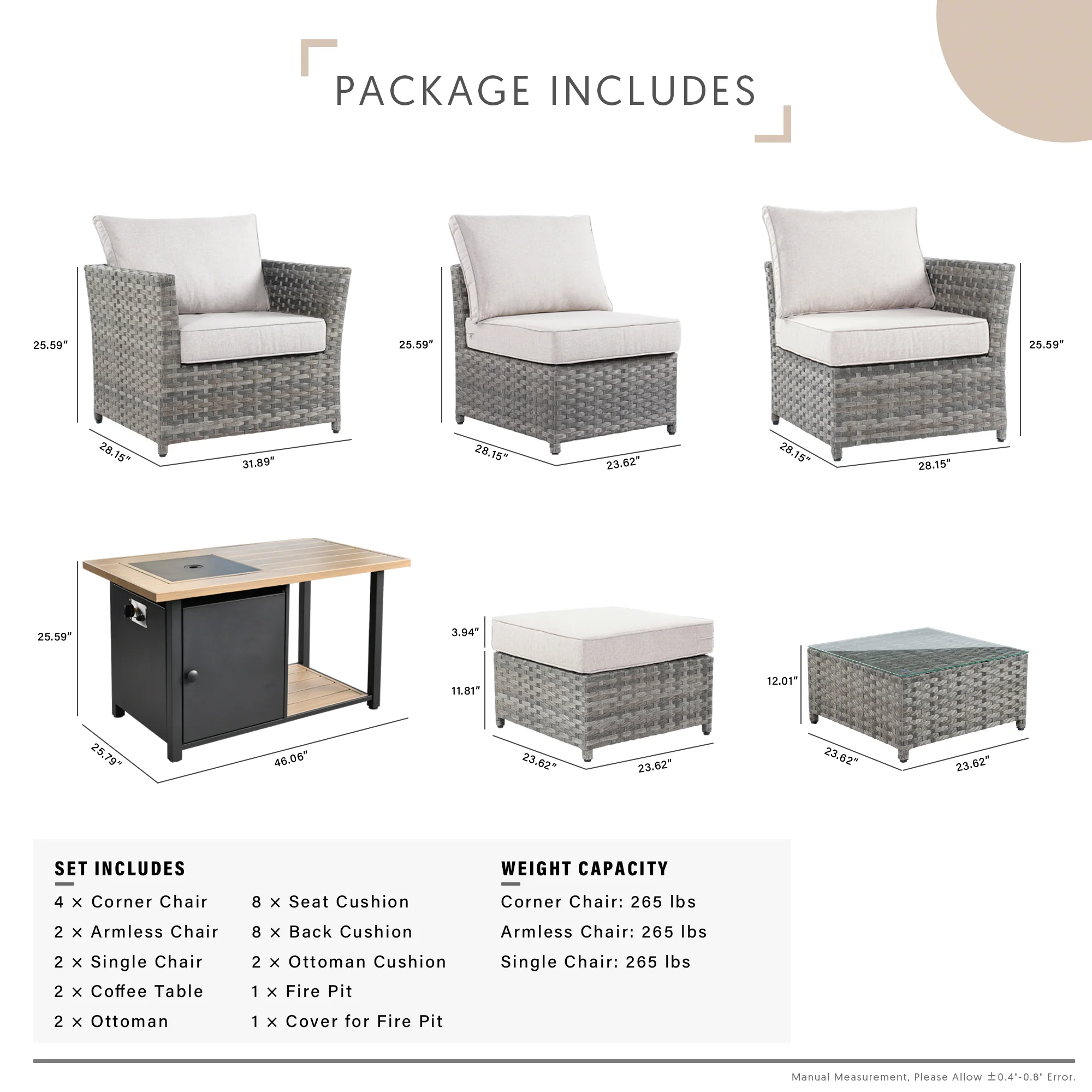 Ovios Patio Furniture Set 13-Piece include 42