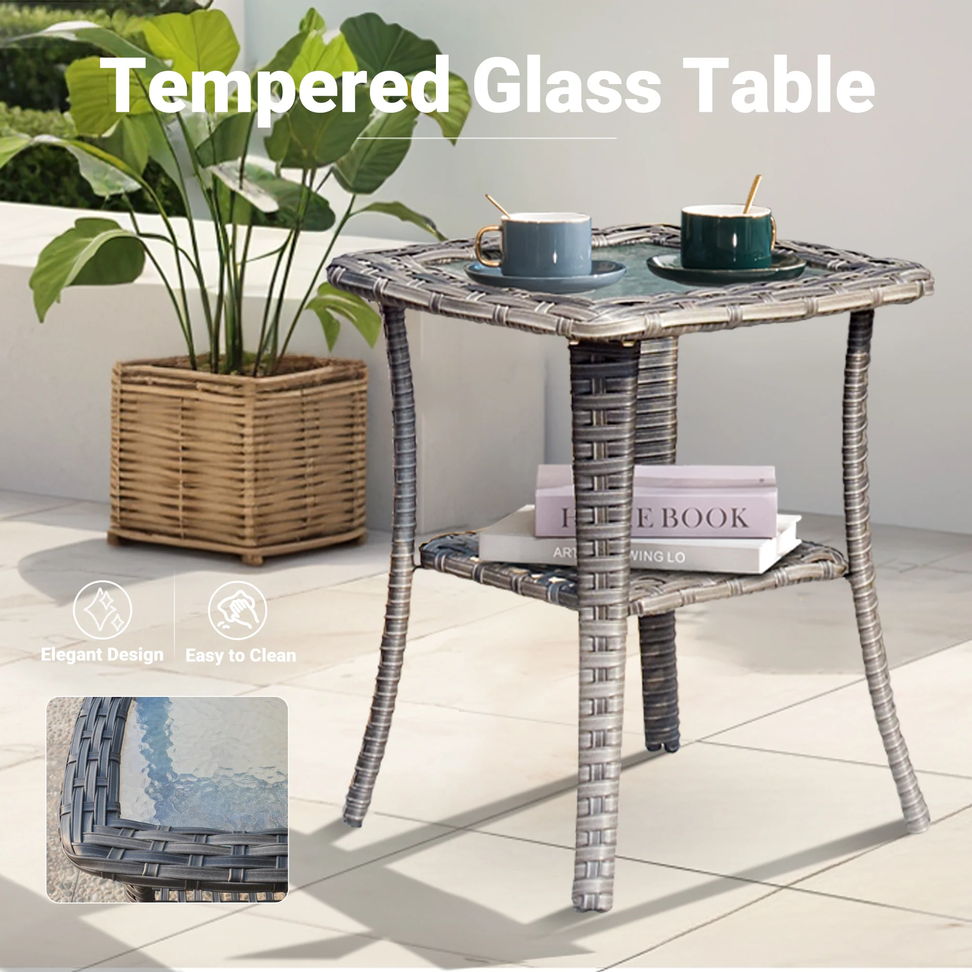 Ovios Patio Vultros 7-Piece Set With Swivel Chair and Rectangle 42'' Propane Fire Pit Table