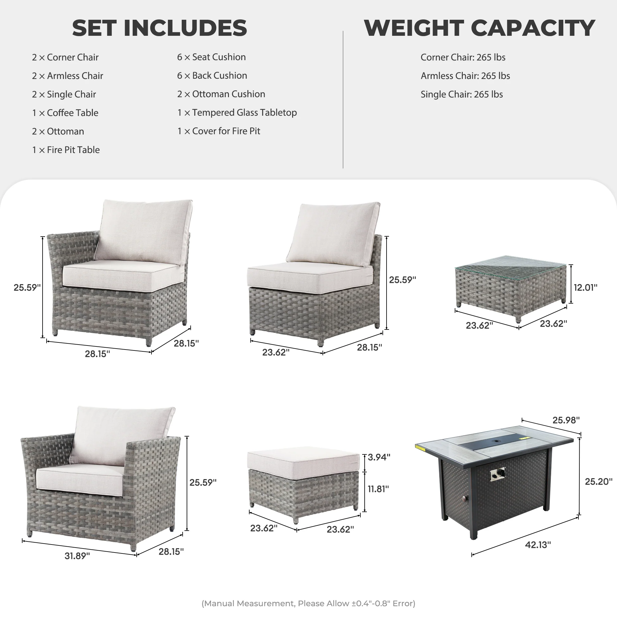 Ovios Patio Furniture Set 10-Piece include 42