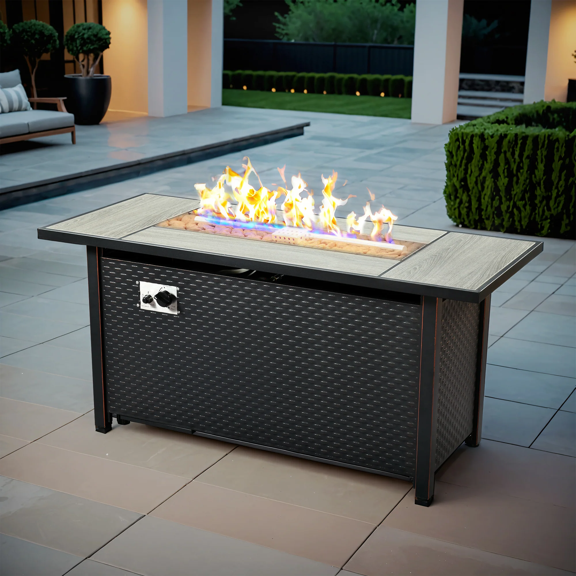 Ovios 54'' Rectangle Propane Fire Pit Table Brown