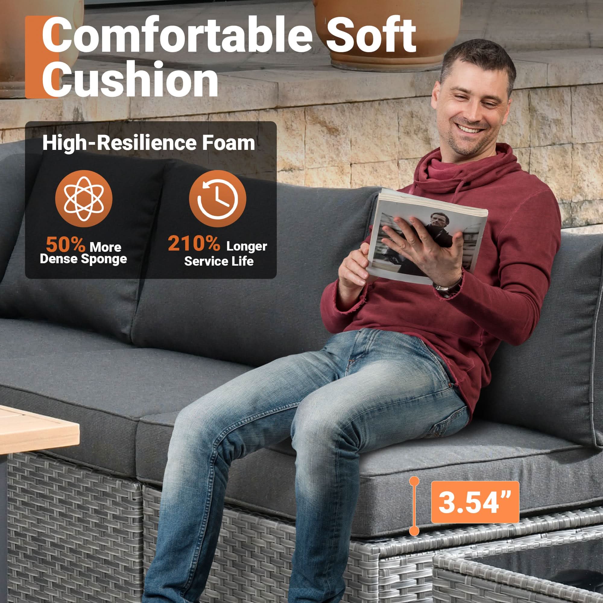 Ovios Outdoor 8 Piece Patio Furniture Set with Fire Pit Table,Conversation Sectional Wicker Couch with Coffee Table