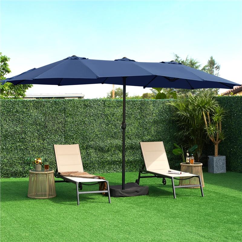 【No Lights】 Yaheetech 15/13ft Large Patio Umbrella Double-Layer Cloth with 12 Ribs, Hand Crank for Easy Opening, 2 Sandbags, Outdoor Design for Garden, Pool, and Lawn