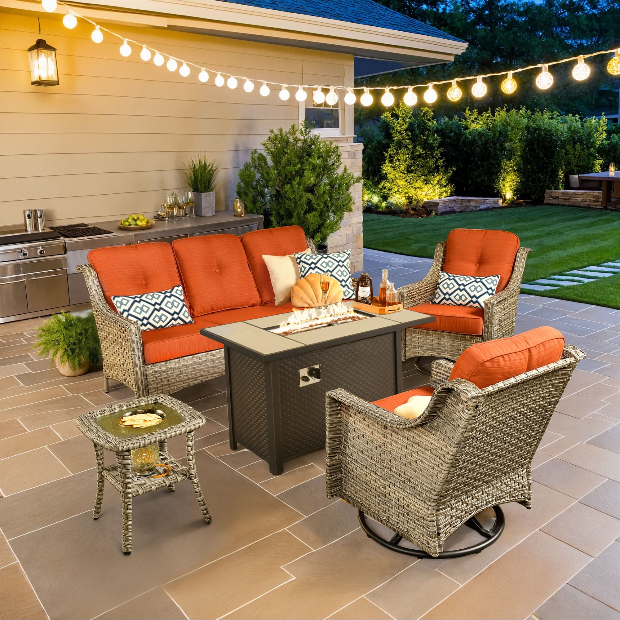 Ovios Outdoor 5 Pieces Coversation Set with 42