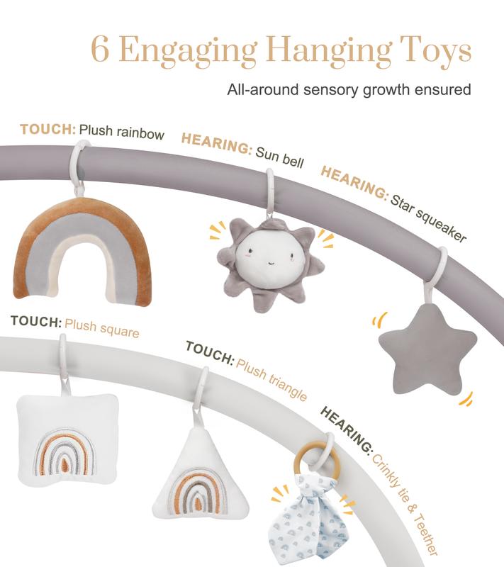 MALLIFY 5-in-1 Thick & Plush Play Gym, Tummy Time Play Mat with 6 Toys, Cat Bed, Dog Bed, Cloudico, 19.29 x 45.28 x 45.28 Inches Tummy Time Comfortable Nursery Development Easy Assembly Mat