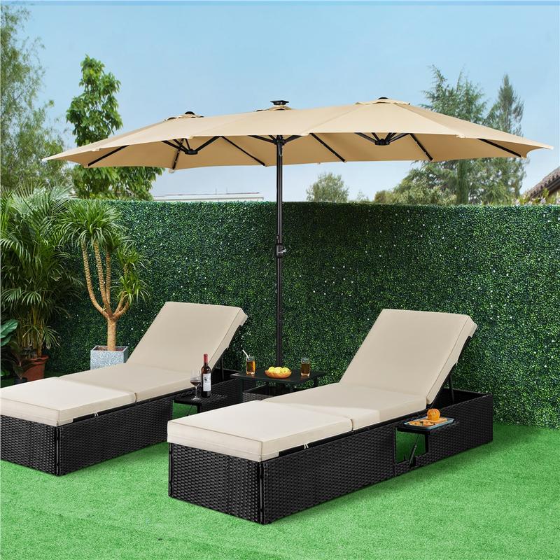 【Solar LED Lights Umbrella】Yaheetech 15/13ft Large Patio Umbrella, Outdoor Double-Sided Rectangle Umbrella with 36 LED Lights & Crank for Patio Garden Pool Lawn Backyard, Base Included