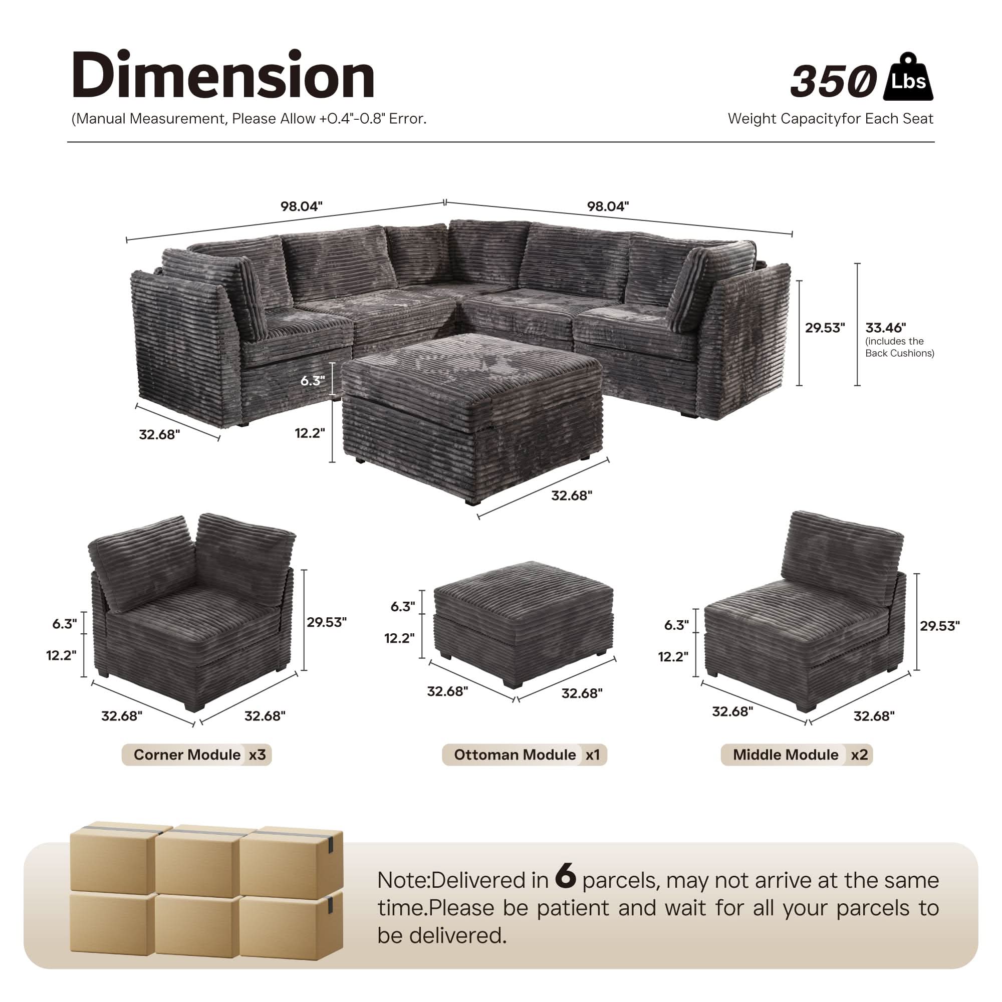 Ovios Oversized Modular Sectional Couch, Cloud Couches for Living Room,Deep Seat Upholstered Convertible Sleeper Sofa