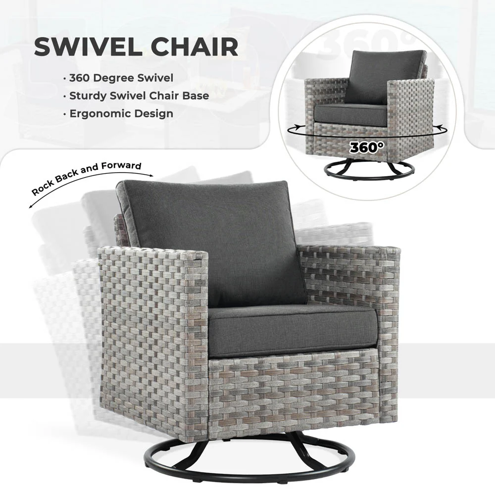 Ovios New Rimaru Series Patio Furniture Set  7-Piece include Swivel Chairs Set Partially Assembled